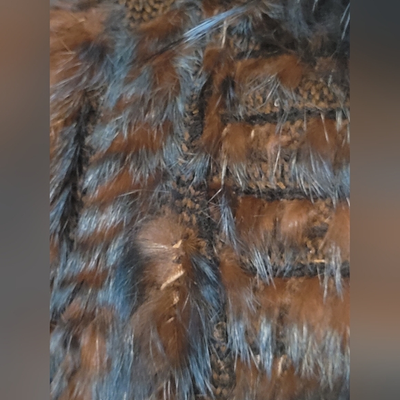 Vintage Dana Stein Collared Blue Brown Rabbit Racoon Fur Vest Coat Size XL - Picture 7 of 15